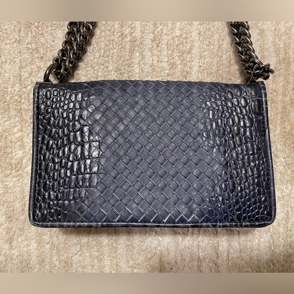 Sondra Roberts New York Blue Faux Croc Print Crossbody or Shoulder Bag or Clutch - Picture 3 of 16
